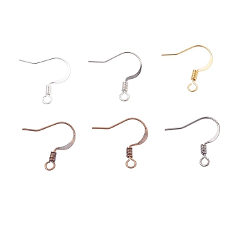 300Pcs 6 Color Brass French Earring Hooks, Flat Earring Hooks, Ear Wire, with Horizontal Loop, Nickel Free, Mixed Color, 17mm, Hole: 2mm, Pin: 0.7mm, 6 colors, 50pcs/color, 300pcs/box