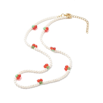 Round Shell Pearl Cherry Beaded Necklaces, with Bicone Transparent Acrylic Beads, White, 16.53 inch(42cm)
