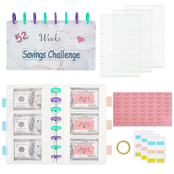 PVC 52 Weeks Saving Money Loose Leaf Organizer, Reusable Envelope Challenge Binder Budget Book, with Paper Rectangle Index Tabs, Mixed Color, 146x214x28mm
