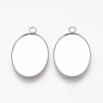 201 Stainless Steel Pendant Cabochon Settings, Plain Edge Bezel Cups, Oval, Stainless Steel Color, Tray: 25x18mm, 29x18.5x1.5mm, Hole: 2.5mm