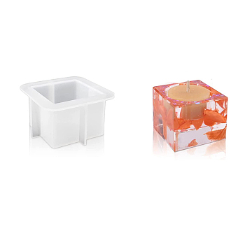 Cuboid DIY Tealight Candle Holder Molds, Resin Casting Molds, for UV Resin, Epoxy Resin Craft Making, White, 7.1x7.1x4.1cm