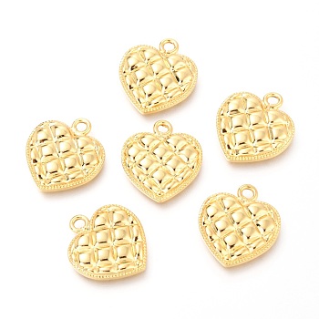 Brass Pendants, Heart with Grid Pattern, Real 18K Gold Plated, 18x16x2.6mm, Hole: 2mm