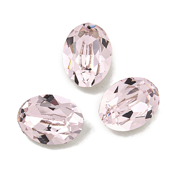 Glass Rhinestone Cabochons, Flat Back & Back Plated, Faceted, Oval, Light Rose, 8x6x4mm