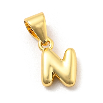 Brass Charms, Real 18K Gold Plated, Long-Lasting Plated, Lead Free & Cadmium Free, Letter Charm, Letter N, 9.5x6.5x2.5mm, Hole: 5x3.5mm
