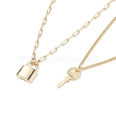2Pcs 2 Style Brass Padlock & Key Pendant Necklace Set(NJEW-JN04060)-2