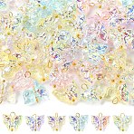 60Pcs 6 Style Glass Pendants, with Brass Findings, Butterfly Charms, Golden, Mixed Color, 14mm, Hole: 2.1mm, 10pcs/style(PALLOY-YW00164)