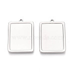 304 Stainless Steel Pendant Cabochon Settings, Rectangle Charms, Stainless Steel Color, 36x25.5x2mm, Hole: 1.8mm, Tray: 29x21mm(STAS-N108-77P)