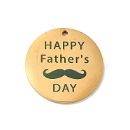 Father's Day Theme 304 Stainless Steel Pendants, Flat Round with Word Happy Father's Day & Beard, Golden, 25x1.5mm, Hole: 1.6mm(STAS-E171-02G)