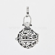 Brass Hollow Round Cage Pendants, For Chime Ball Pendant Necklaces Making, Antique Silver, 36x25x21mm, Hole: 3x8mm, Inner Diameter: 18mm(KK-J189-11AS)