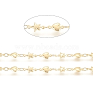 Brass Link Chain, Long-Lasting Plated, Soldered, with Spool, Star and Heart, Real 18K Gold Plated, 3.5x3x0.5mm, Star: 10.5x6x2mm, Heart: 10x5.5x2mm, about 32.8 Feet(10m)/roll(CHC-G011-06G)