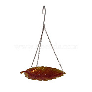 Leaf Iron Bird Hanging Feeder Tray, Outdoor Bird Feeder, Garden Branch Decoration Container, Sienna, 360x260x160mm(BIRD-PW0001-069B)