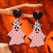 Funny Halloween Acrylic Stud Earrings, Pink, Ghost(UY2581-4)