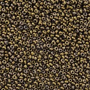 12/0 Grade A Round Glass Seed Beads, Metallic Colours, Matte Style, Golden Plated, 12/0, 2x1.5mm, Hole: 0.8mm, about 30000pcs/bag(SEED-Q008-M601)