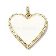Rack Plating Real 18K Gold Plated Brass Micro Pave Cubic Zirconia Pendants, with Enamel, Long-Lasting Plated, Lead Free & Cadmium Free, Heart, White, 31x30.5x2.5mm, Hole: 4.5x3mm(KK-B084-03G-02)