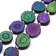 Natural Druzy Quartz Crystal Beads Strands, Solar Quartz, Dyed, Nuggets, Colorful, 14~22x13~20x4~6mm, Hole: 1.5~2mm, about 9~12pcs/strand, 7.7~7.9 inch(19.5~20cm)(G-F582-A07)