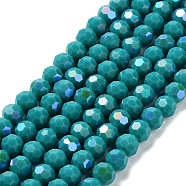 Opaque Glass Beads Strands, Faceted, Round, Dark Turquoise, 8x7~7.5mm, Hole: 1.2mm, about 65~67pcs/strand, 19.49~19.69''(49.5~50cm)(EGLA-A035-P8mm-L12)