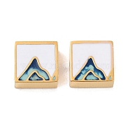 Ion Plating(IP) 304 Stainless Steel Enamel Beads, Square with Mountain, Golden, 8x8x3mm, Hole: 2mm(STAS-I309-11A-G)