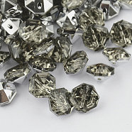 2-Hole Taiwan Acrylic Rhinestone Octagon Buttons, Faceted & Silver Plated Pointed Back, Light Grey, 22x25x10mm, Hole: 2mm(BUTT-F016-25mm-19)