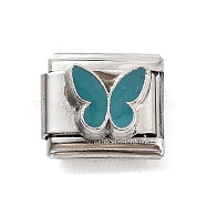 Butterfly 304 Stainless Steel Enamel Connector Charms, DIY Handmade Module Bracelet Accessories, Stainless Steel Color, Teal, 10x9x6.5mm(STAS-L023-006D)