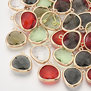 Faceted Glass Pendants, with Golden Tone Brass Open Back Settings, Oval, Mixed Color, 16x15.5x4~5mm, Hole: 1.2mm(GLAA-T010-017)