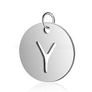 304 Stainless Steel Charms, Flat Round with Letter, Stainless Steel Color, Letter.Y, 11.5x1mm, Hole: 3.5mm(STAS-WH0014-01Y)