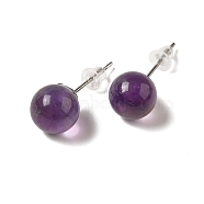 Natural Amethyst Stud Earrings, with Alloy Pins, Round, 20.5x8mm(X-G-B075-02P-04)