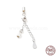 925 Sterling Silver Curb Chain Extender, End Chains with Lobster Claw Clasps and Cord Ends, Teardrop Chain Tabs, with S925 Stamp, Silver, 24mm.(STER-G039-01D-S)
