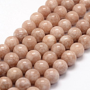 Natural White Jade Beads Strands, Imitation Sunstone, Dyed, Round, Coral, 12mm, Hole: 1mm, about 34pcs/strand, 15 inch(G-F364-11-12mm-1)