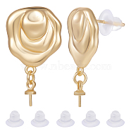 10Pcs Brass Stud Earring Findings, with Cup Peg Bails and 925 Sterling Silver Pins, Rose, for Half Drilled Beads, with 10Pcs Plastic Ear Nuts, Real 18K Gold Plated, 24x14mm, Pin: 0.8mm(KK-BBC0009-27)