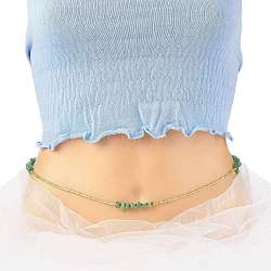 Summer Jewelry Waist Bead, Natural Green Aventurine Chips & Glass Seed Beaded Body Chain, Bikini Jewelry for Woman Girl, Golden, 31.50~31.69 inch(80~80.5cm)(NJEW-C00027-04)