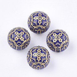 Plating Acrylic Beads, Metal Enlaced, Round, Golden Plated, Dark Blue, 14mm, Hole: 1mm(X-PACR-T001-08A)
