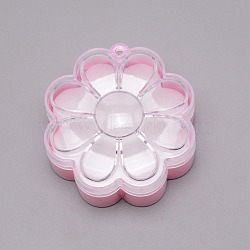 Plastic Ring Box, Flower, Pink, 7.6x7x3.6cm, Hole: 4mm, Inner Diameter: 68x68mm and 16mm(CON-WH0085-23)