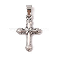 304 Stainless Steel Pendants, Cross Charm, Religion, Stainless Steel Color, 25x17x3mm, Hole: 6x3mm(STAS-M068-10P)