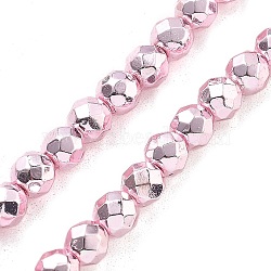 Electroplated Synthetic Non-magnetic Hematite Beads Strands, Round, Faceted, Pearl Luster Plated, 6x5.5mm, Hole: 1mm, about 68~72pcs/strand, 15.59~15.98''(39.6~40.6cm)(G-B132-B01-01A)