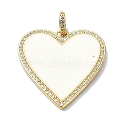 Rack Plating Real 18K Gold Plated Brass Micro Pave Cubic Zirconia Pendants, with Enamel, Long-Lasting Plated, Lead Free & Cadmium Free, Heart, White, 31x30.5x2.5mm, Hole: 4.5x3mm(KK-B084-03G-02)