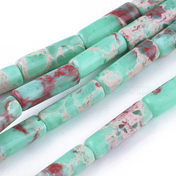 Synthetic Imperial Jasper Beads Strands, Dyed, Column, Dark Turquoise, 13~15x4.5mm, Hole: 1mm, about 28~29pcs/strand, 14.96 inch~15.5 inch(38~39.5cm)(G-L496-A11)