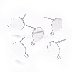 Non-Tarnish 304 Stainless Steel Ear Stud Components, with Loop and Flat Plate, Flat Round, Stainless Steel Color, 10.5~12x8mm, Hole: 1.2mm, Pin: 0.7mm(STAS-I120-17A-P)