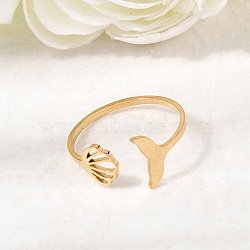 304 Stainless Steel Cuff Open Rings, Shell Shape, Lead Free & Cadmium Free & Nickel Free, Golden, US Size 8 1/2(18.5mm)(RJEW-H265-02G)