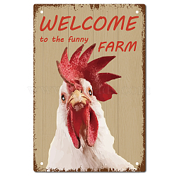 Iron Sign Posters, for Home Wall Decoration, Rectangle with Word Welcome to the Funny Farm, Rooster Pattern, 300x200x0.5mm(AJEW-WH0157-581)