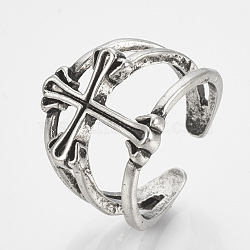 Alloy Cuff Finger Rings, Wide Band Rings, Cross, Antique Silver, US Size 9 3/4(19.5mm)(X-RJEW-N027-01)