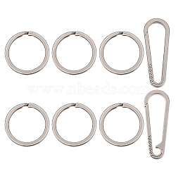 2Pcs 2 Styles Alloy Rock Climbing Carabiners, with 6Pcs Titanium Steel Keychain Clasps, Key Clasps, Platinum, 30~47.5x17.5~30x2.5~4mm, 1pc/style(FIND-UN0001-81)