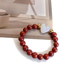 Round Natural Red Jasper Stretch Rings, with Stainless Steel Beads, Heart, 60x10mm(PW-WG2083B-04)