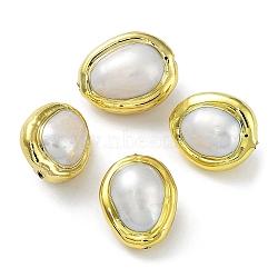 Rack Plating Brass Beads with Baroque Natural Keshi Pearl, Long-Lasting Plated, Oval, Golden, 16~19x14~15x10~10.5mm, Hole: 0.8mm(KK-K348-23G)