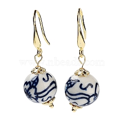 Round Porcelain Dangle Earrings, Rack Plating Brass Earrings for Women, Golden, 42~44x13~14mm(EJEW-G398-10)