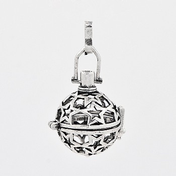Brass Hollow Round Cage Pendants, For Chime Ball Pendant Necklaces Making, Antique Silver, 36x25x21mm, Hole: 3x8mm, Inner Diameter: 18mm