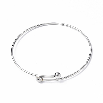 Adjustable 304 Stainless Steel Wire Cuff Bangle Making, with Irremovable Ball, Stainless Steel Color, Inner Diameter: 2-3/4 inch(7.1cm)
