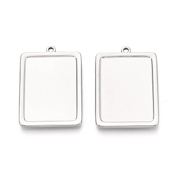 304 Stainless Steel Pendant Cabochon Settings, Rectangle Charms, Stainless Steel Color, 36x25.5x2mm, Hole: 1.8mm, Tray: 29x21mm
