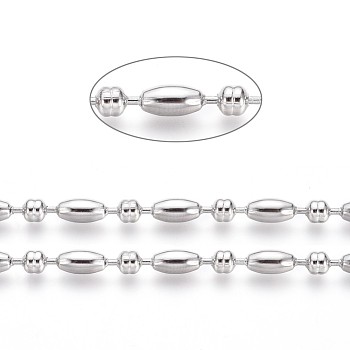 304 Stainless Steel Ball Chains, Stainless Steel Color, Oval: 8x4mm, Ball: 4x4mm