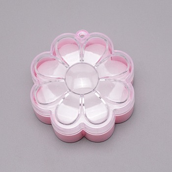 Plastic Ring Box, Flower, Pink, 7.6x7x3.6cm, Hole: 4mm, Inner Diameter: 68x68mm and 16mm