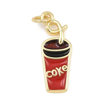 Brass Enamel Pendants, Golden, with Jump Ring, Drink, 22x8.5x2mm, Hole: 2.5mm